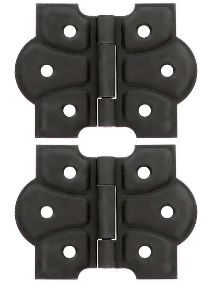 Pair of Small Craftsman Flush Mount Cabinet Hinges - 1 3/4 inch H x 2 3/8 inch W in Oil Rubbed Bronze.